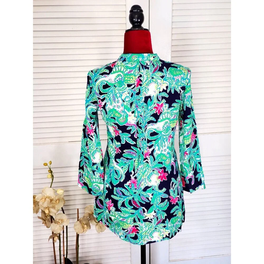 Lilly Pulitzer Women's Green Pink Rayon Sarasota Tunic Trunk Show Print Size XXS - Picture 5 of 12